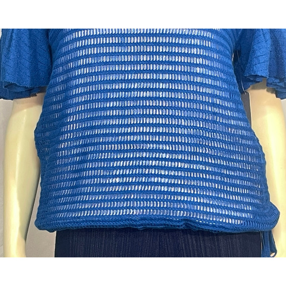 3-FOR-$30 Free People Sz L Babes Only Mesh Knit Sweater Lasting Laguna Blue New - Picture 7 of 13